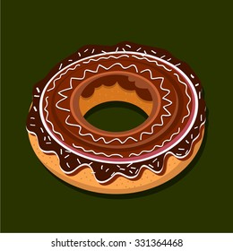 Chocolate Donut On Green Background