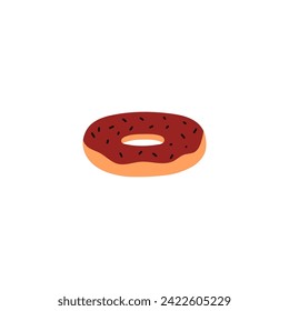 Chocolate donut on isolated background. Sweet pastries as unhealthy food. Flat illustration of confectionery, ideal for menus or advertising.