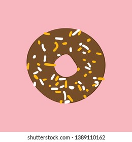 Chocolate donut on pink background, Bakery on pink background, Cute donut vector