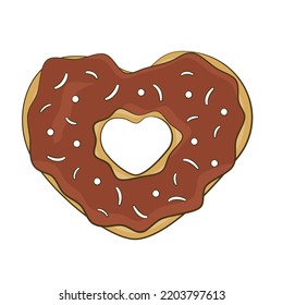Chocolate donut on white background. Vector illustration. Cartoon
