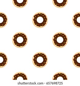Chocolate donut pattern seamless background in flat style repeat vector illustration