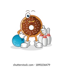 chocolate donut play bowling illustration. character vector