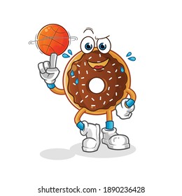 chocolate donut playing basket ball mascot. cartoon vector