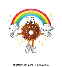 chocolate donut with a rainbow mascot. cartoon vector