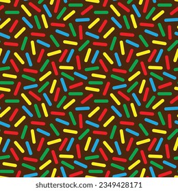 Chocolate donut seamless pattern with colorful sprinkles