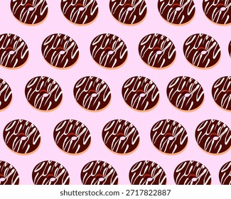 Modelo inconsútil de la rosquilla del chocolate en el fondo rosado, ilustración plana del modelo de repetición de la rosquilla del chocolate dulce