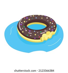 Chocolate donut shaped air mattress semi flat color vector object. Full sized item on white. Swimming pool activities simple cartoon style illustration for web graphic design and animation