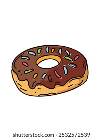 Donut de chocolate con chispas en estilo de dibujos animados para niños