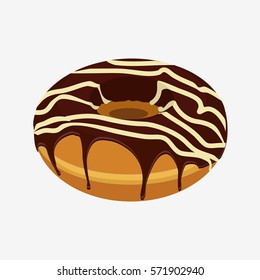 Chocolate donut with sprinkles isolated on white background. Flat vector stock illustration