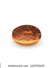 Chocolate donut with sprinkles, vector
