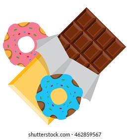 Chocolate and donut. Sweets logo. Delicious food.