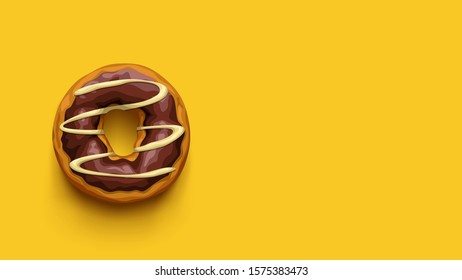chocolate donut top view on yellow