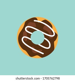 Chocolate Donut with vanilla. Blue Background. Flat Icon