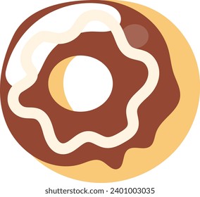 chocolate donut with vanilla sauce, sweet food theme, flat icon style
