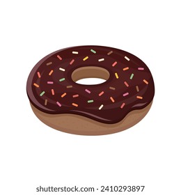 Chocolate donut vector illustration on white background. Chocolate doughnut dessert.