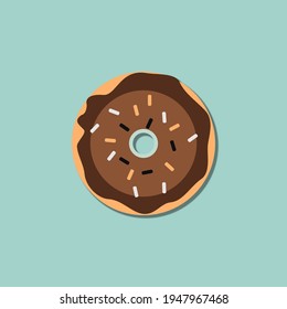 Chocolate Donut vector isolated on a blue background.