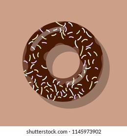 Chocolate donuts with colorful sugar, flat icon