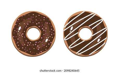 Donuts de chocolate Donut glazed Cute caricatura donut con rociadores rosas Aislamiento de rosquilla bagel marrón