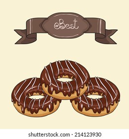 Chocolate donuts. Hand drawn vector illustration.