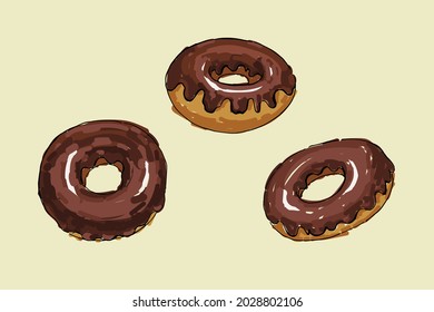 Chocolate Donuts in Outline Vector illustration.