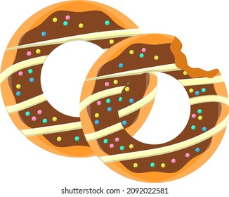 Chocolate donuts wih sprinkles, illustration, vector on a white background.