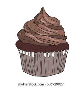 Chocolate doodle cupcake, isolated