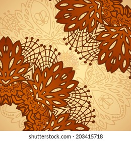 chocolate doodle flower lace pattern with abstract elements