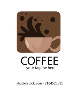 Chocolate doodle sketch of spouting cup logo and hot coffee saucer
