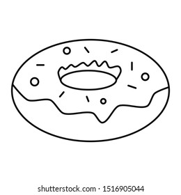 Chocolate doughnut with chips vector illustration in black and white. Icon for websites and mobile applications.