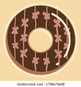 Anillos de chocolate con flores rosas vectoriales aislados sobre fondo de crema
