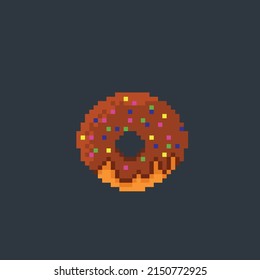 chocolate doughnut in pixel art style