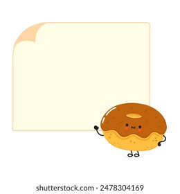 Chocolate Doughnut poster character. Vector hand drawn cartoon kawaii character illustration. Isolated white background. Doughnut and poster