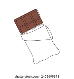 Chocolate drawn in one continuous line in color. One line drawing, minimalism. Vector illustration.