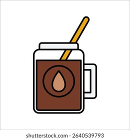 Chocolate Drink Flat design style, a cup of hot or iced chocolate drink with a straw, great for cafe menus, beverage, and sweet visuals.