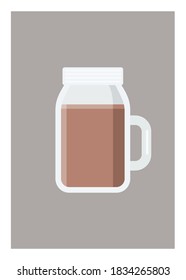 Chocolate drink in a glass jar. Simple flat illustration