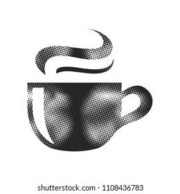 Chocolate drink icon in halftone style. Black and white monochrome vector illustration.