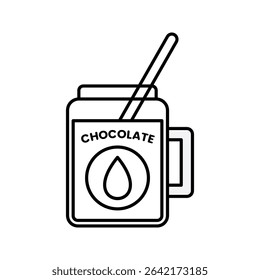 Chocolate Drink Outline style, a cup of hot or iced chocolate drink with a straw, great for cafe menus, beverage, and sweet visuals.