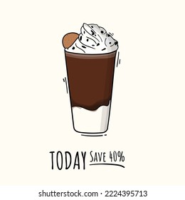 Chocolate drink with white milk in the bottom for beverage advertising design