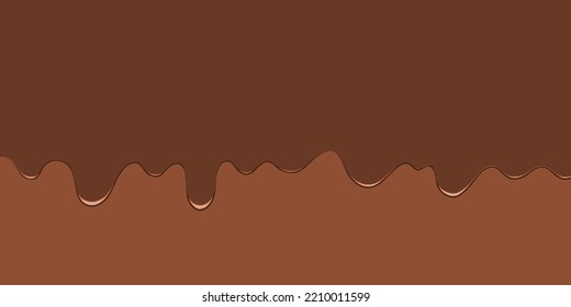 Schokolade, tropfender Lebensmittelhintergrund. Geschmolzene Schokoladenglasur, Vektorgrafik.