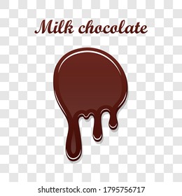 Chocolate drip splash. Liquid blot isolated white transparent background. Melt dessert spot. 3D realistic design stain element. Food decoration. Milk, dark chocolate splashing Vector illustration