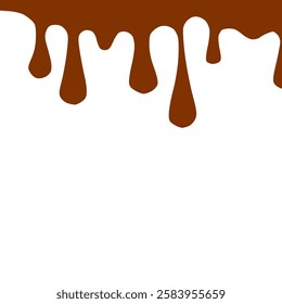 Chocolate dripped. Sweet flowing liquid food with splashes and drops caramel cacao vector realistic pictures. Brown liquid dessert, sweet drip melt