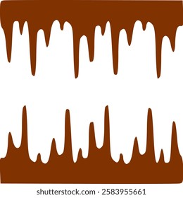 Chocolate dripped. Sweet flowing liquid food with splashes and drops caramel cacao vector realistic pictures. Brown liquid dessert, sweet drip melt