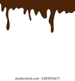 Chocolate dripped. Sweet flowing liquid food with splashes and drops caramel cacao vector realistic pictures. Brown liquid dessert, sweet drip melt