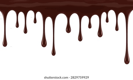 Chocolate dripping down against a white background, creating a delicious and tempting design.