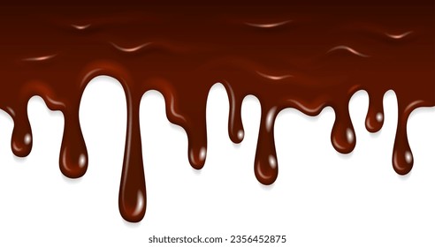 Chocolate dripping horyzontal border. Sweet liquid stain