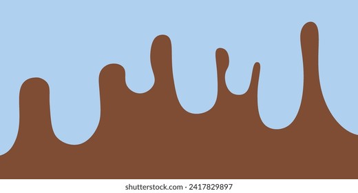 Chocolate goteando sobre fondo azul. Ilustración vectorial. 