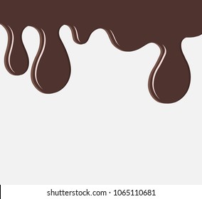 Chocolate drips. Current brown paint or other similar substance on white isolated background. Vector element for your design.