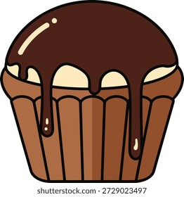 Chocolate drizzled cupcake in a brown wrapper