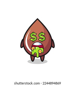 chocolate drop character with an expression of crazy about money , cute style design for t shirt, sticker, logo element