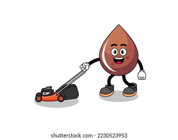 chocolate drop illustration cartoon holding lawn mower , character design